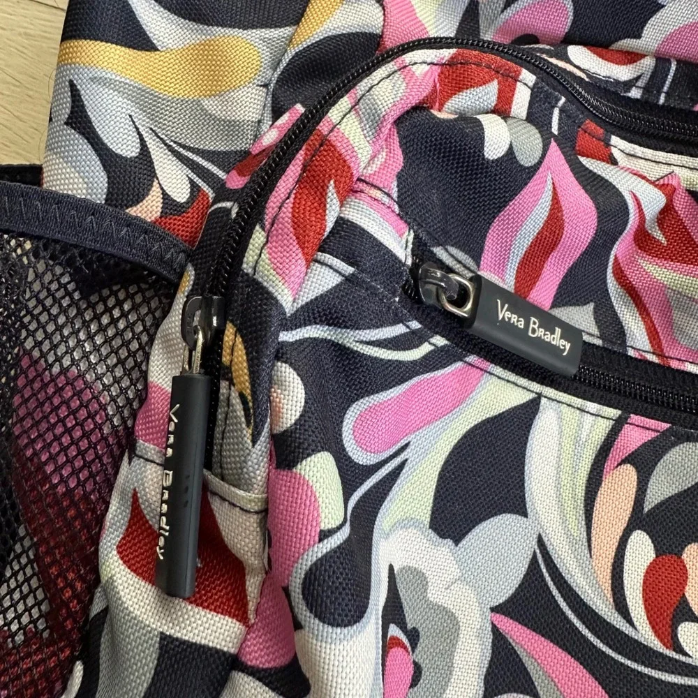 Vera Bradley‎ Floral Paisley Canvas Backpack Pink Navy Grey Multi-Compartment